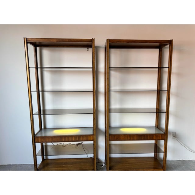 Brown Pair of 1970s Mid-Century Modern Six-Tier Étagères With Smoked Glass Shelves/ Sold For Sale - Image 8 of 12