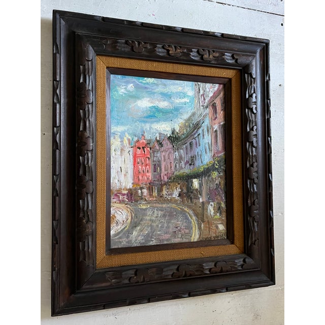 Burnt Umber Scottish Street Scene, Oil Painting, by Van Ness For Sale - Image 8 of 9
