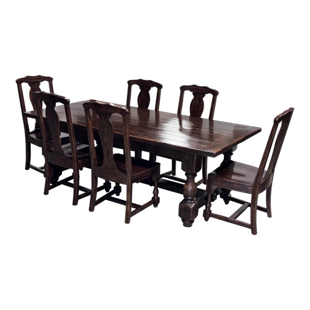 Pottery Barn Cortona Extension Dining Table + Six Alfresco Brown Side Chairs, Set For Sale