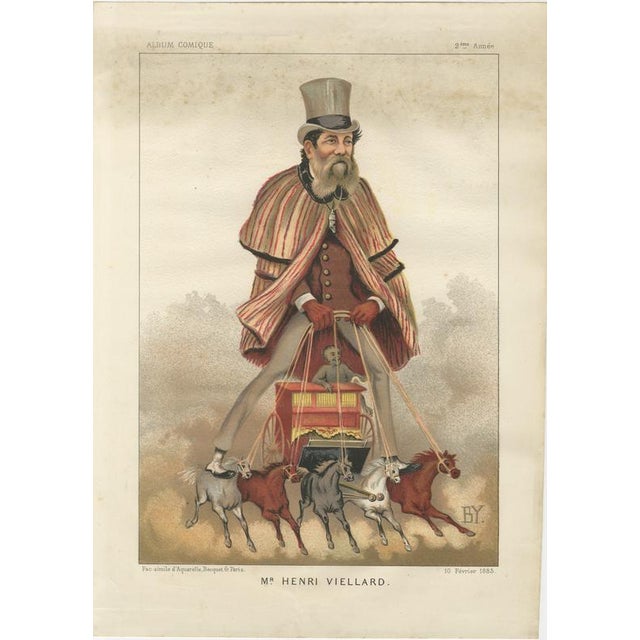 This striking French chromolithograph caricature depicting “Mr Henri Viellard” belongs to the illustrated satirical series...