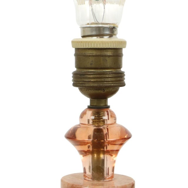 1930s French Art Deco Table Lamp in Pink Marble Glass, 1930s For Sale - Image 5 of 17
