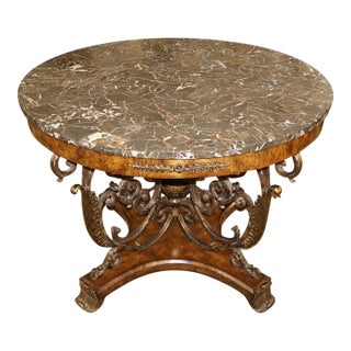 Maitland Smith French Empire Style Burl Wood Tesselated Marble Top Center Table For Sale