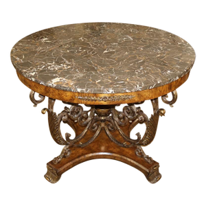 Maitland Smith French Empire Style Burl Wood Tesselated Marble Top Center Table