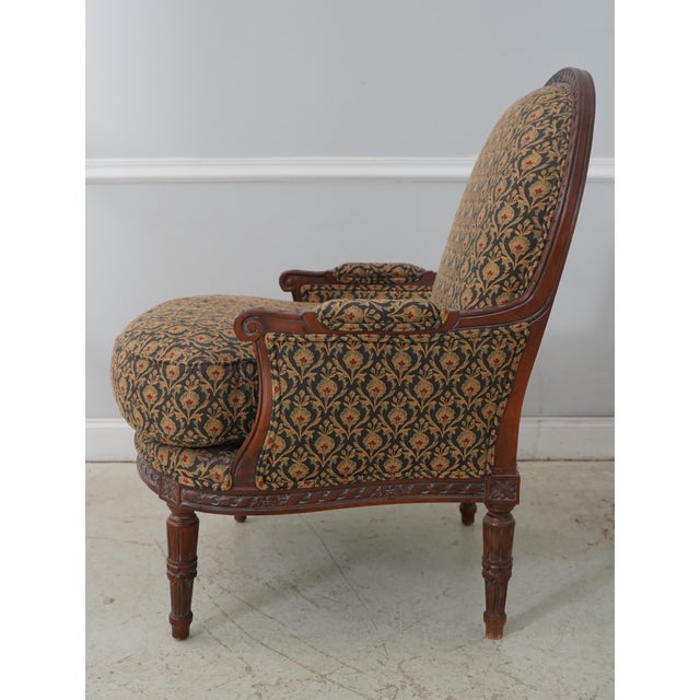 French Century French Louis XVI Style Bergere Chair & Ottoman For Sale - Image 3 of 18