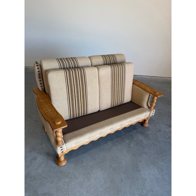 Mid Century Danish Brutalist Henning Kjaernulf Oak Loveseat, Attributed For Sale - Image 12 of 13