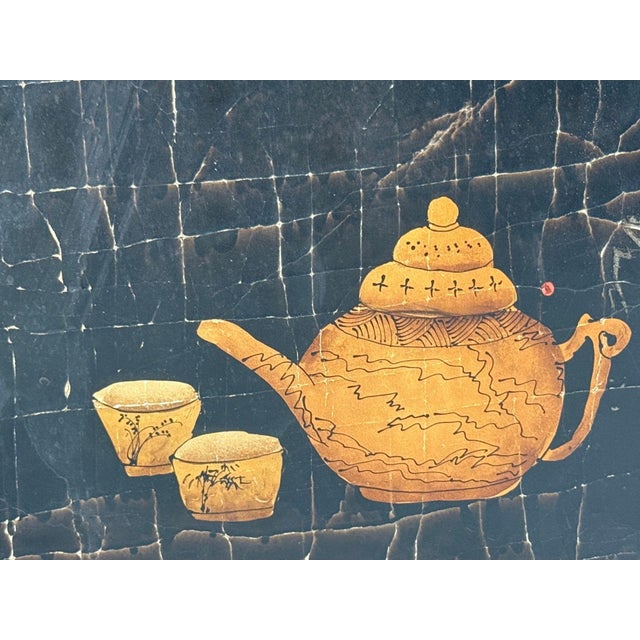Chinese Export, Jappanned Screen, Crackle Lacquer, Gilt, Brass, China, 1960s For Sale - Image 9 of 18
