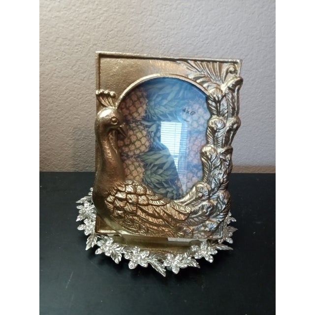 Gorgeous Gold Patina Brass Alexi Peacock Photo Holder Made in Italy. For Sale - Image 4 of 6