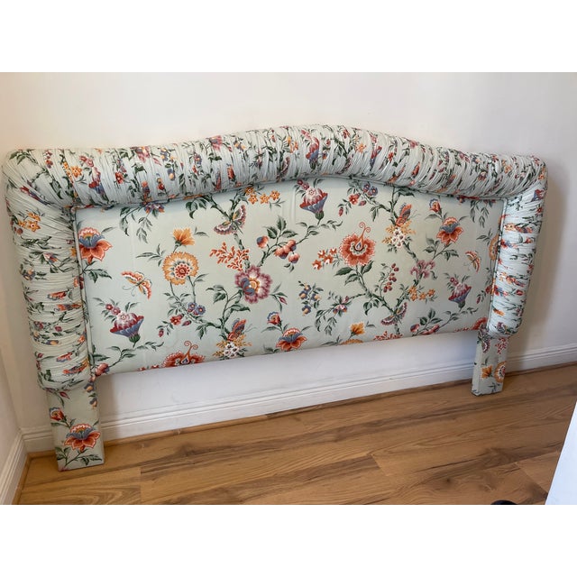Splendid custom upholstered mid 20 th c king headboard. with two matching pillows feather down inserts. Floral chintz...