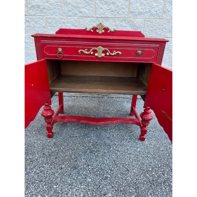 Vintage French Provincial Style Red Painted Buffet Cabinet For Sale - Image 10 of 12