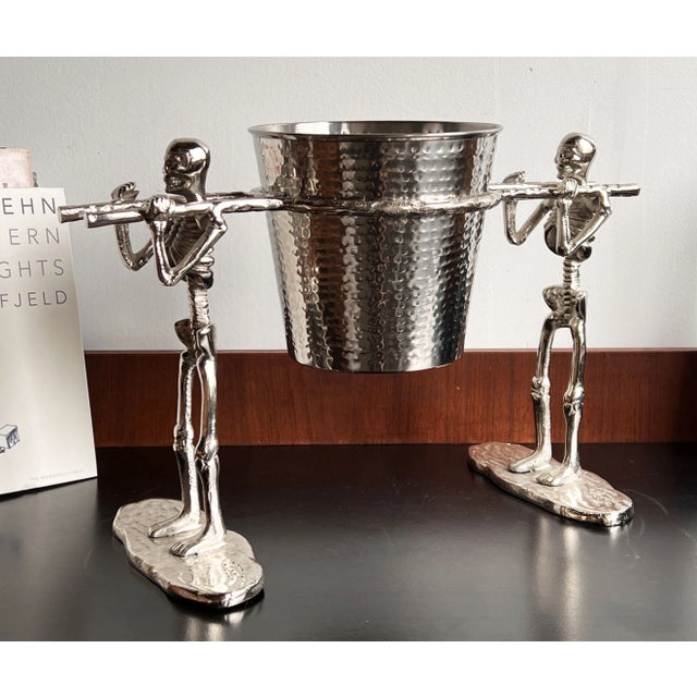 Macabre Chrome Metal Champagne Ice Bucket With Skeleton Pallbearers For Sale In Providence - Image 6 of 9