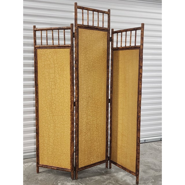 1990s Vintage Tortoise Bamboo 3-Fold Screen Room Devider For Sale - Image 5 of 12