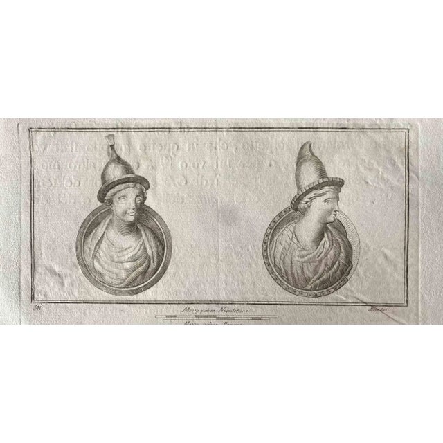 Roman bust for the antiquities of herculaneum exposed, original etching from the end of the 18th century, made by various...