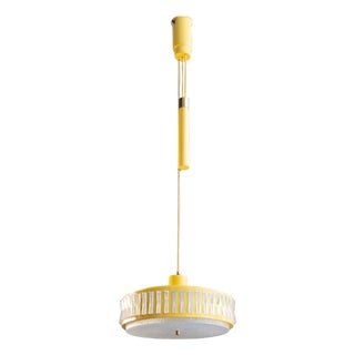 Extendable Pendant Lamp in Yellow Metal and Plastic, 1970s For Sale