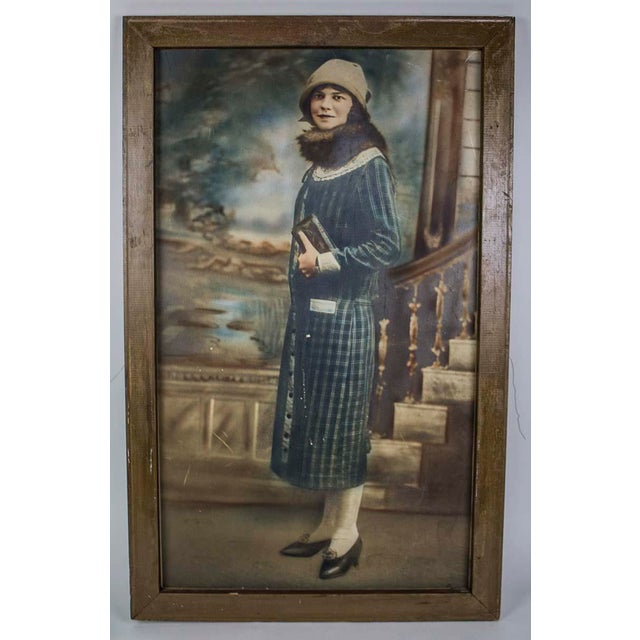 Wood Deco Era Hand Colored "Fashionable Woman" Photograph For Sale - Image 7 of 7