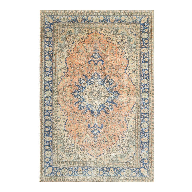 1970s Vintage Turkish Oushak Handmade Wool Cotton Orange Area Rug For Sale