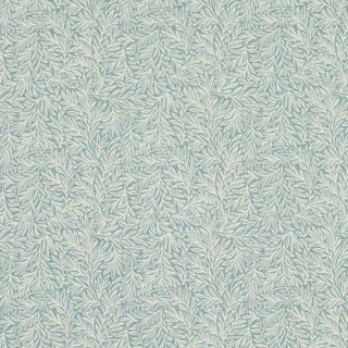 Schumacher Willow Leaf Fabric In Aqua For Sale