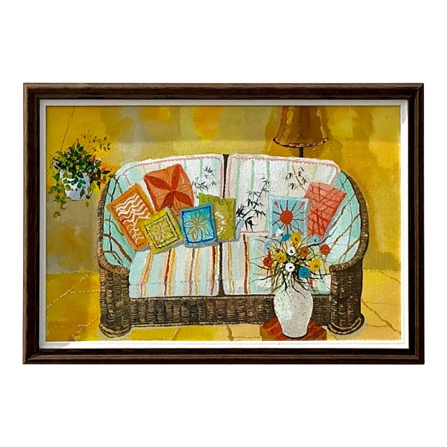 Vintage Boho Original Still Life Painting on Canvas For Sale