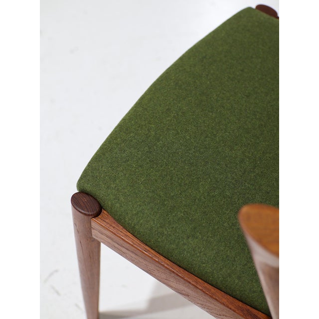 Model 42 Dining Chairs in Teak and Green Fabric by Kai Kristiansen for Schou Andersen, Denmark, 1960s, Set of 6 For Sale - Image 12 of 15