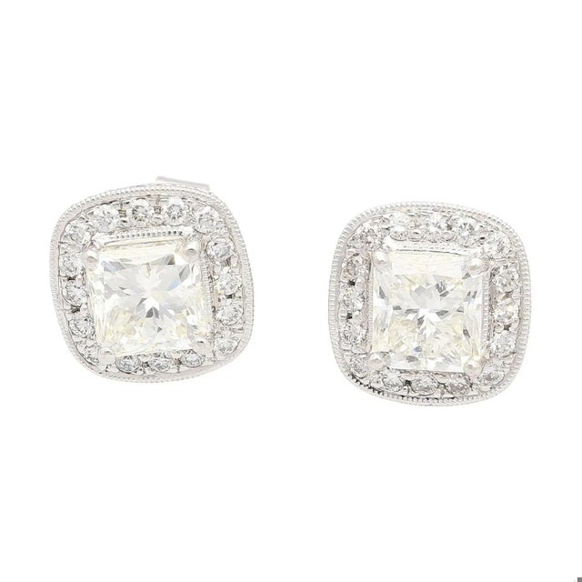 1990s Gia Certified 3 Carat Total Radiant Cut Diamond Stud Earrings in 18k White Gold, A Pair For Sale - Image 4 of 10