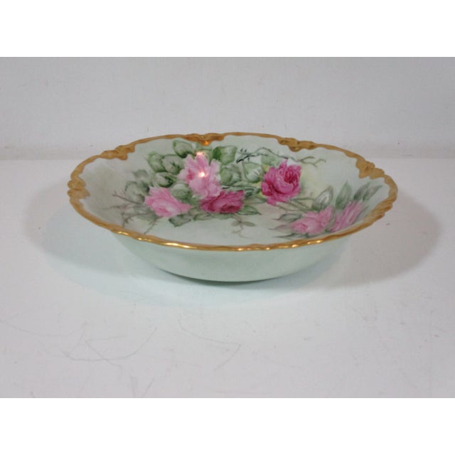 1930s Hand Painted German Rose Floral Fruit Bowl For Sale - Image 4 of 7