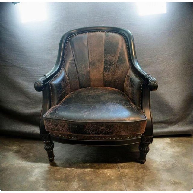 Wood Elevate Your Living Space With the Timeless Elegance of Leather Accent Chair Set. For Sale - Image 7 of 9