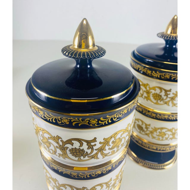 Ceramic Mid-Century Vintage Cobalt Blue and Gold Italian Porcelain Jars With Lids. For Sale - Image 7 of 11