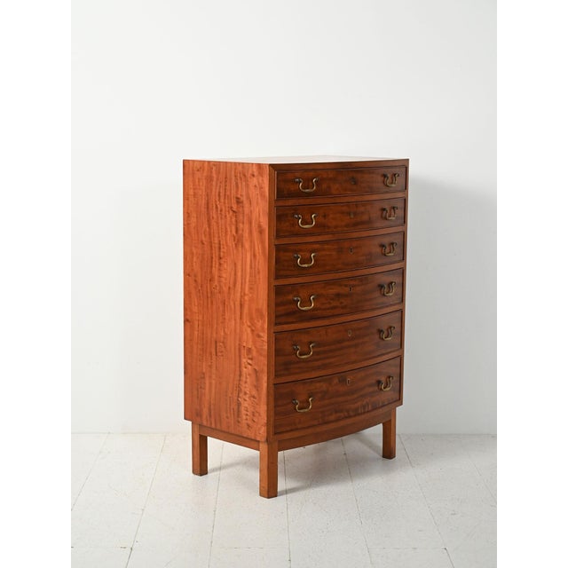 Scandinavian Mahogany Chest of Drawers with Brass Handles, 1940s For Sale - Image 3 of 11