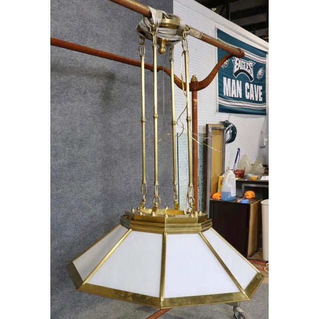 Ralph Lauren Late 20th Century Ralph Lauren Art Deco Chandelier in Brass and Milk Glass For Sale - Image 4 of 10
