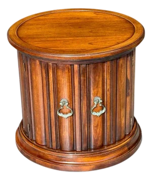 Vintage Brandt Diplomat Drum Table Mahogany Round End Table-Storage-Side-Accent