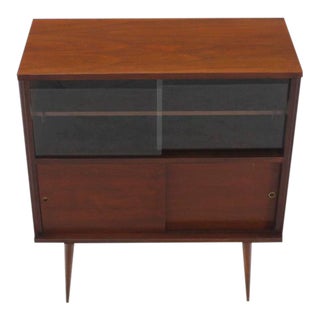 Mid-Century Modern Walnut Cabinet With Sliding Glass Doors For Sale