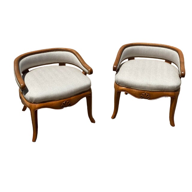 Mid 20th Century Vintage Walnut Slipper Chairs - a Pair For Sale - Image 4 of 8
