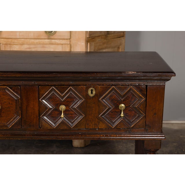 English 19th Century Oak Sideboard with Geometric Front and Three Drawers For Sale - Image 12 of 12