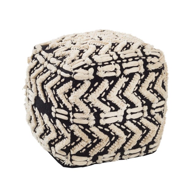 Mariel Black Cotton Pouf For Sale In Los Angeles - Image 6 of 6