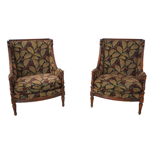 Pair of Sherrill French Louis XVI Style Upholstered Bergere Chairs For Sale