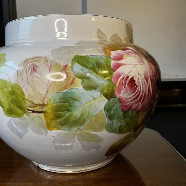 Ceramic Large Earthenware Ceramic Roses Floral Planter, 1900s For Sale - Image 7 of 18