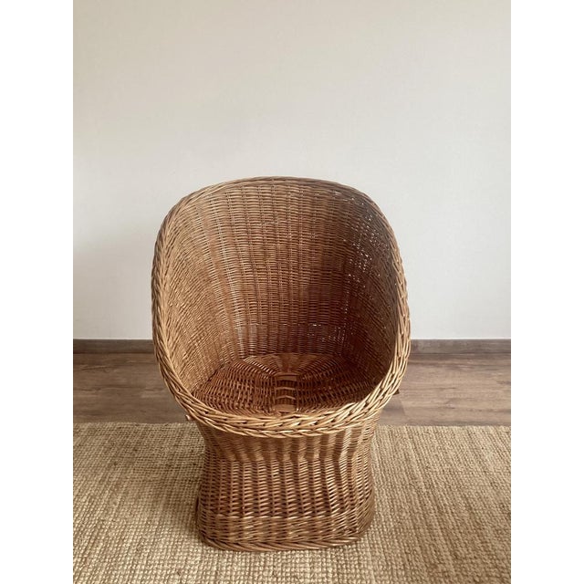 Sculptural French Barrel Wicker Chair in Woven Rattan and Willow, 1960s For Sale - Image 4 of 13