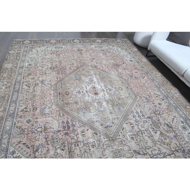 1970s 1970s Vintage Persian Handmade Wool Cotton Light Brown Area Rug For Sale - Image 5 of 11