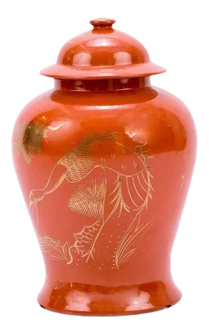 Pine & Crane Gilt Orange Gold Temple Ginger Jar