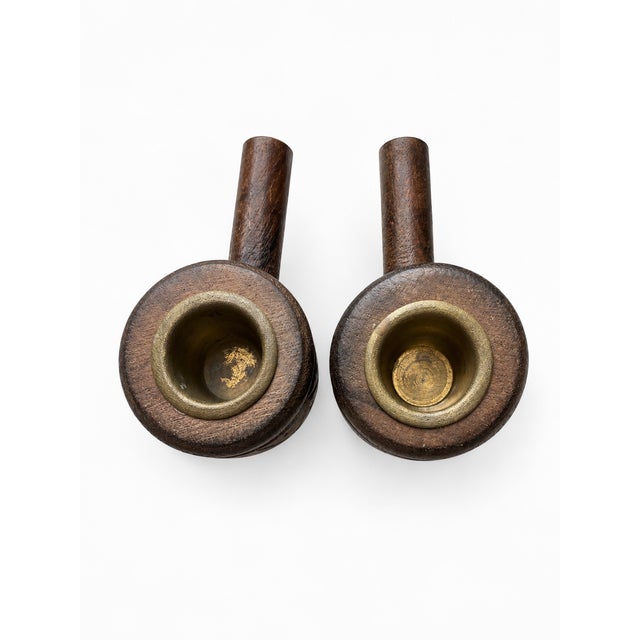 Wood Vintage Brutalist Hand-Carved Oak Wall Sconces with Brass and Wrought Iron, 1970s, Set of 2 For Sale - Image 7 of 10