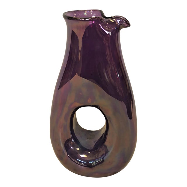 Mid 20th Century Iridescent Amethyst Hand Blown Carafe by Tarnow of Poland For Sale
