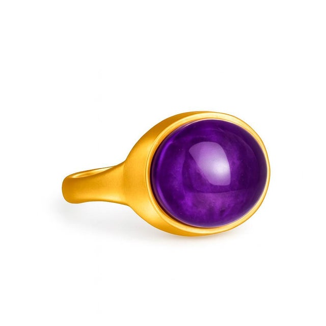 Ring with amethyst cabochon. Amethyst statement ring. Cocktail amethyst ring. February birthstone ring. Metal stamp: 925...