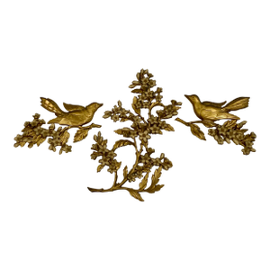 Vintage Gold Syroco-Style Wall Sculpture – Birds on Blossoming Branches (1950s–1970s)