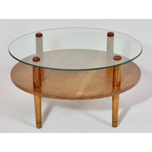 Mid Century Modern Round Double Tier Glass Walnut Coffee Table in the Style of Gilbert Rohde For Sale In Miami - Image 6 of 6