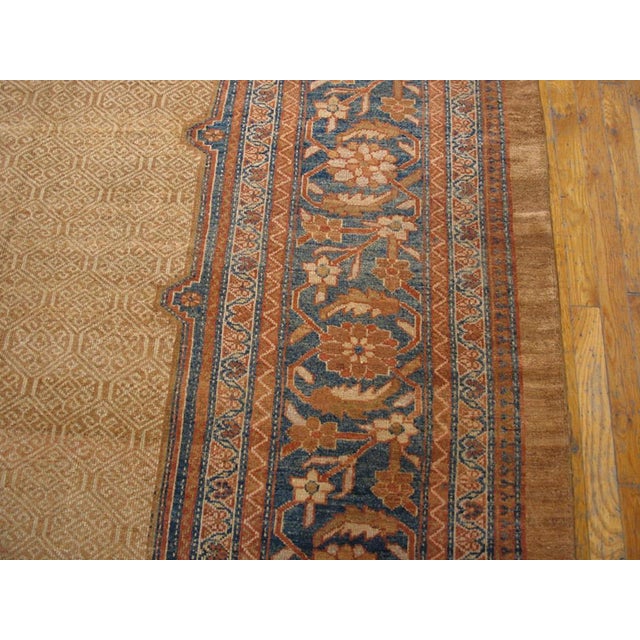 Elegant Tan and Blue Color With Unique Medallion Design Antique Serab Rug For Sale - Image 10 of 12