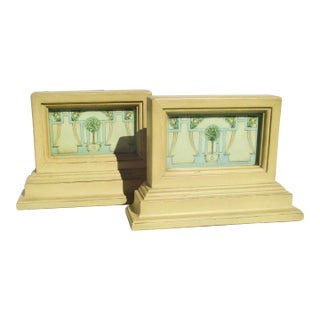 Early 20th Century Austrian Watercolor and Wooden Bookends - a Pair For Sale