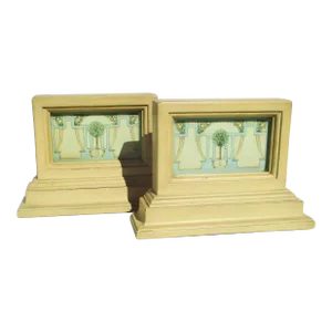 Early 20th Century Austrian Watercolor and Wooden Bookends - a Pair