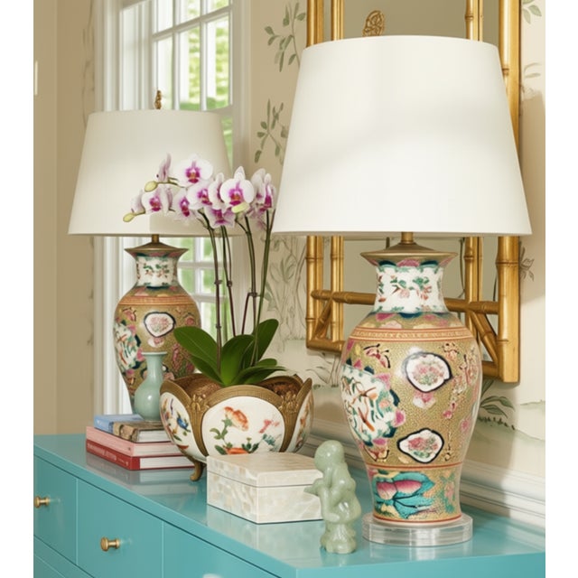 Canton Porcelain Vase Table Lamp, Imari Style Painted Famille Rose For Sale In Dallas - Image 6 of 7