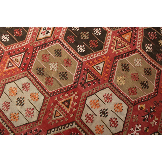 Traditional Vintage Mid-Century Kilim Rug Red Pink All Over Geometric Pattern For Sale - Image 3 of 5