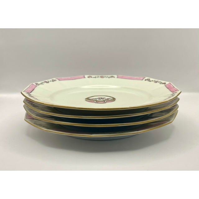 Antique Pink & White Floral Hand Painted Plates- Set of Four For Sale - Image 4 of 6