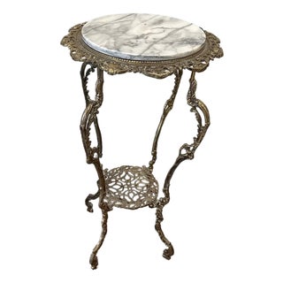Antique Marble and Brass Side Table For Sale